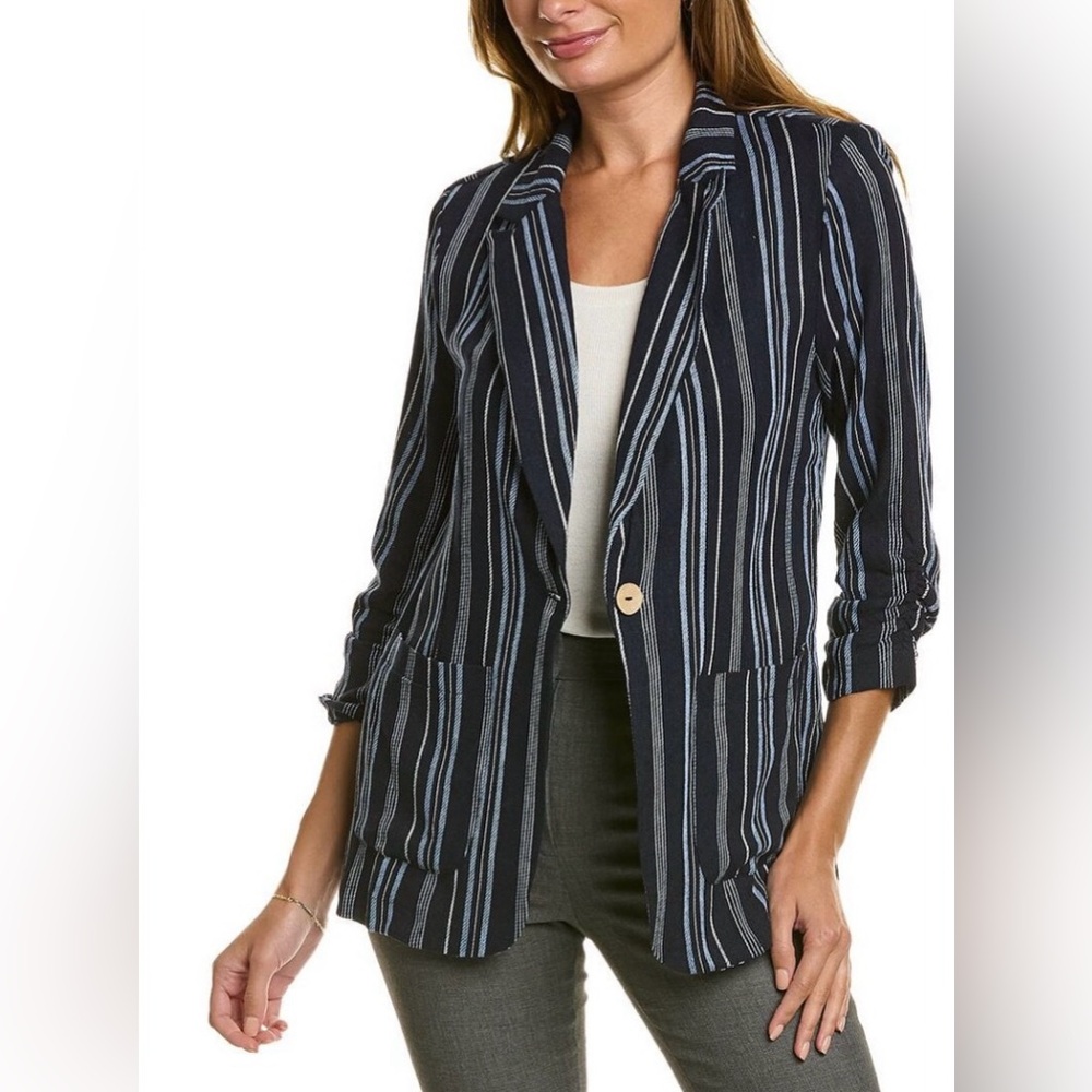 Ellen Tracy NWT Navy Stripe Linen Blazer Size Medium